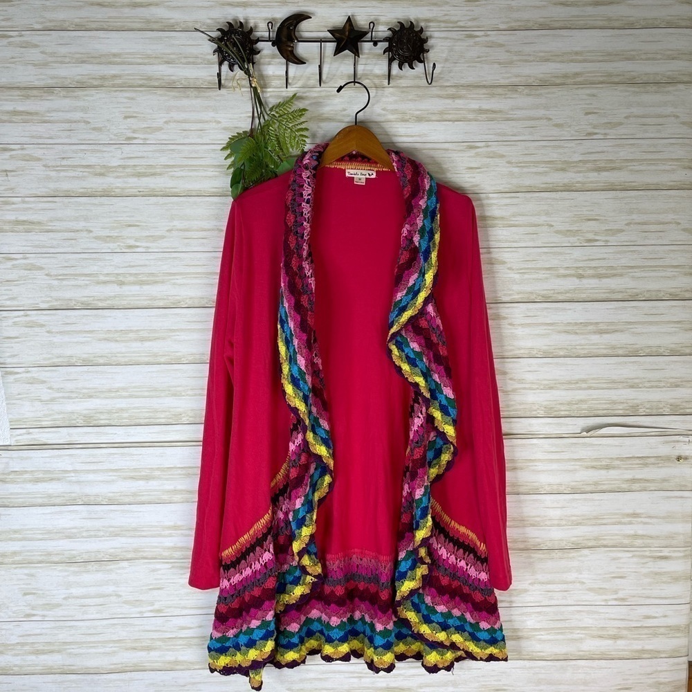 Double Zero Lightweight Pink Rainbow Crochet Cardigan